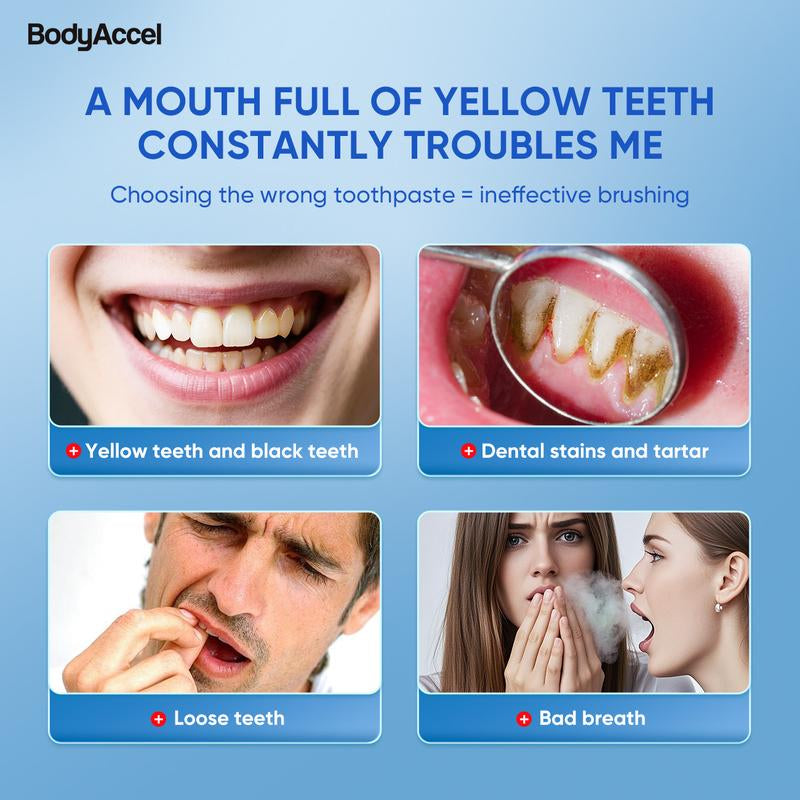 [Sw]Bodyaccel Triple Whitening Oral Care Bundle: Morning + Night Whitening Toothpaste & Tongue Cleaning Gel (Teeth Brightening | Fresh Breath Combo)